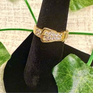 New Adjustable Goldtone Stainless Steel Buckle Ring w/CZ Accents